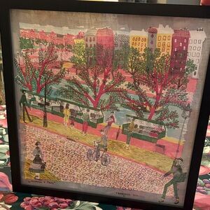 Vintage “Le Printemps à Paris” Durieux French Framed Souvenir Handkerchief
